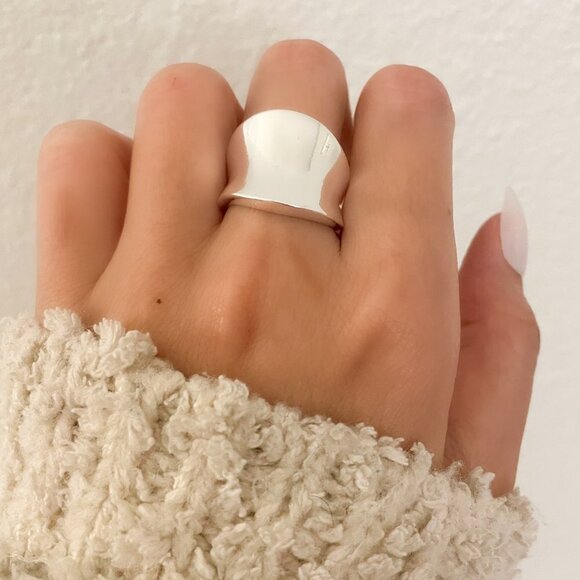 925 Sterling Silver Chunky Silver Ring Thick Wide Ring Band Statement Ring - Picture 2 of 7